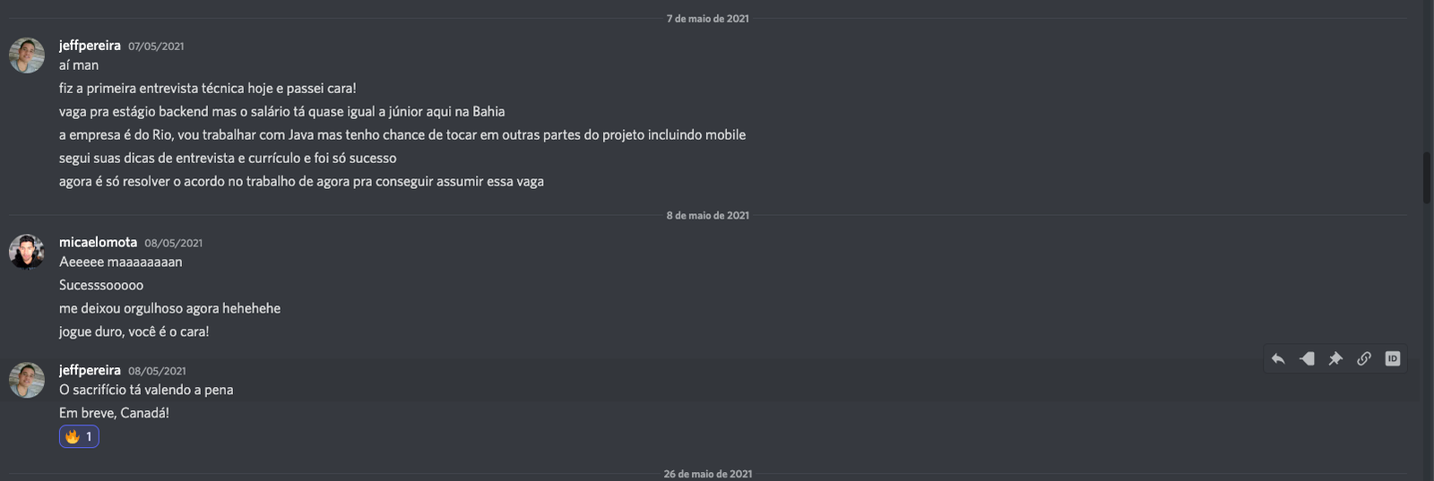 Jeff Pereira contando que passou na primeira entrevista técnica seguindo as dicas de entrevista e currículo